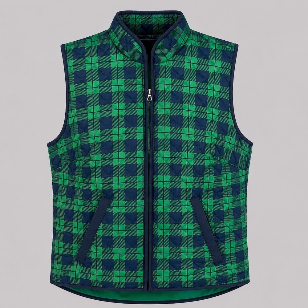 Karen‎ Scott Sport Green Plaid Quilted Zip Front Vest Petite Small PS
